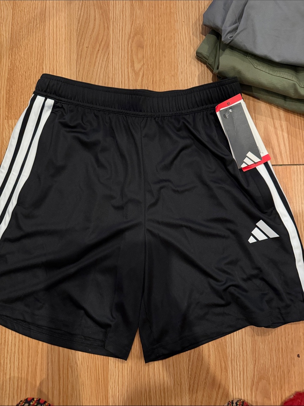 adidas Men’s Black Athletic Shorts with White Three-Stripes